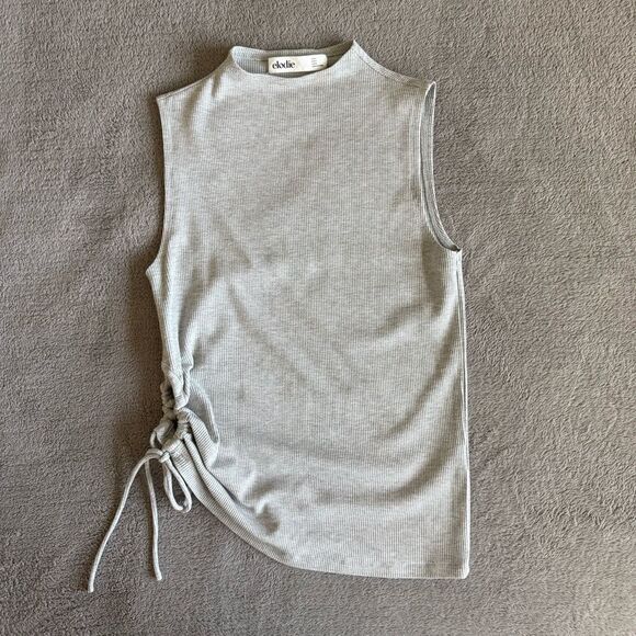 Elodie Gray Ribbed Side-tie Tank Top. Minimalist. Form Fitting. Elevated Basic - Picture 1 of 5
